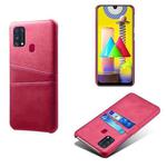 For Samsung Galaxy M31 Calf Texture PC + PU Leather Back Cover Shockproof Case with Dual Card Slots(Rose Red)