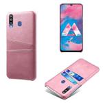 For Samsung Galaxy M30 Calf Texture PC + PU Leather Back Cover Shockproof Case with Dual Card Slots(Pink)