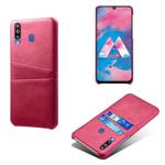 For Samsung Galaxy M30 Calf Texture PC + PU Leather Back Cover Shockproof Case with Dual Card Slots(Rose Red)