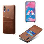 For Samsung Galaxy M30 Calf Texture PC + PU Leather Back Cover Shockproof Case with Dual Card Slots(Brown)