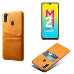 For Samsung Galaxy M21 2021 Calf Texture PC + PU Leather Back Cover Shockproof Case with Dual Card Slots(Orange)