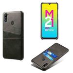 For Samsung Galaxy M21 2021 Calf Texture PC + PU Leather Back Cover Shockproof Case with Dual Card Slots(Black)