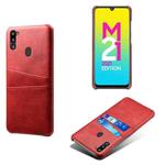 For Samsung Galaxy M21 2021 Calf Texture PC + PU Leather Back Cover Shockproof Case with Dual Card Slots(Red)