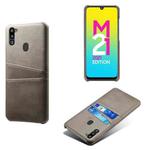 For Samsung Galaxy M21 2021 Calf Texture PC + PU Leather Back Cover Shockproof Case with Dual Card Slots(Grey)