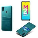 For Samsung Galaxy M21 2021 Calf Texture PC + PU Leather Back Cover Shockproof Case with Dual Card Slots(Green)
