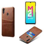 For Samsung Galaxy M21 2021 Calf Texture PC + PU Leather Back Cover Shockproof Case with Dual Card Slots(Brown)