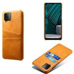 For Samsung Galaxy M12 Calf Texture PC + PU Leather Back Cover Shockproof Case with Dual Card Slots(Orange)