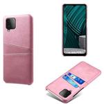 For Samsung Galaxy M12 Calf Texture PC + PU Leather Back Cover Shockproof Case with Dual Card Slots(Pink)