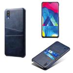 For Samsung Galaxy M10 Calf Texture PC + PU Leather Back Cover Shockproof Case with Dual Card Slots(Blue)