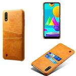 For Samsung Galaxy M01 Calf Texture PC + PU Leather Back Cover Shockproof Case with Dual Card Slots(Orange)