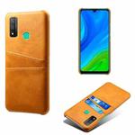 For Huawei P smart 2020 Calf Texture PC + PU Leather Back Cover Shockproof Case with Dual Card Slots(Orange)
