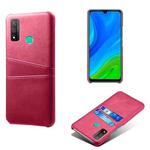 For Huawei P smart 2020 Calf Texture PC + PU Leather Back Cover Shockproof Case with Dual Card Slots(Rose Red)
