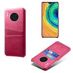 For Huawei Mate 30 Calf Texture PC + PU Leather Back Cover Shockproof Case with Dual Card Slots(Rose Red)