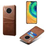 For Huawei Mate 30 Calf Texture PC + PU Leather Back Cover Shockproof Case with Dual Card Slots(Brown)