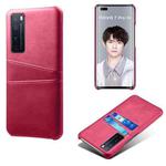 For Huawei nova 7 Pro Calf Texture PC + PU Leather Back Cover Shockproof Case with Dual Card Slots(Rose Red)