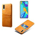 For Huawei P30 Calf Texture PC + PU Leather Back Cover Shockproof Case with Dual Card Slots(Orange)