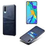 For Huawei P30 Calf Texture PC + PU Leather Back Cover Shockproof Case with Dual Card Slots(Blue)