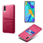 For Huawei P30 Calf Texture PC + PU Leather Back Cover Shockproof Case with Dual Card Slots(Rose Red)