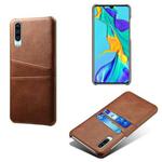 For Huawei P30 Calf Texture PC + PU Leather Back Cover Shockproof Case with Dual Card Slots(Brown)