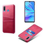 For Huawei P30 Lite Calf Texture PC + PU Leather Back Cover Shockproof Case with Dual Card Slots(Rose Red)