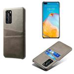 For Huawei P40 Calf Texture PC + PU Leather Back Cover Shockproof Case with Dual Card Slots(Grey)