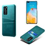 For Huawei P40 Calf Texture PC + PU Leather Back Cover Shockproof Case with Dual Card Slots(Green)