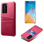 For Huawei P40 Pro Calf Texture PC + PU Leather Back Cover Shockproof Case with Dual Card Slots(Rose Red)
