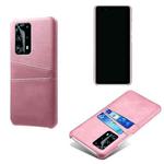 For Huawei P40 Pro+ Calf Texture PC + PU Leather Back Cover Shockproof Case with Dual Card Slots(Pink)