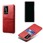 For Huawei P40 Pro+ Calf Texture PC + PU Leather Back Cover Shockproof Case with Dual Card Slots(Red)
