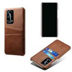 For Huawei P40 Pro+ Calf Texture PC + PU Leather Back Cover Shockproof Case with Dual Card Slots(Brown)