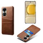 For Huawei P50 Pro Calf Texture PC + PU Leather Back Cover Shockproof Case with Dual Card Slots(Brown)