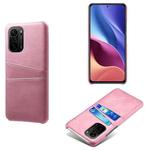 For Xiaomi Redmi K40 Calf Texture PC + PU Leather Back Cover Shockproof Case with Dual Card Slots(Pink)