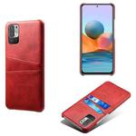 For Xiaomi Redmi Note 10 5G Calf Texture PC + PU Leather Back Cover Shockproof Case with Dual Card Slots(Red)