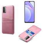 For Xiaomi Redmi Note 9 4G Calf Texture PC + PU Leather Back Cover Shockproof Case with Dual Card Slots(Pink)