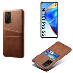 For Xiaomi Mi 10T Pro 5G Calf Texture PC + PU Leather Back Cover Shockproof Case with Dual Card Slots(Brown)