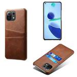 For Xiaomi Mi 11 Lite 5G Calf Texture PC + PU Leather Back Cover Shockproof Case with Dual Card Slots(Brown)