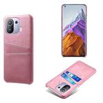 For Xiaomi Mi 11 Pro 5G Calf Texture PC + PU Leather Back Cover Shockproof Case with Dual Card Slots(Pink)