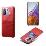 For Xiaomi Mi 11 Pro 5G Calf Texture PC + PU Leather Back Cover Shockproof Case with Dual Card Slots(Red)
