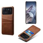 For Xiaomi Mi 11 Ultra Calf Texture PC + PU Leather Back Cover Shockproof Case with Dual Card Slots(Brown)