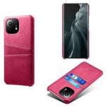 For Xiaomi Mi 11 Calf Texture PC + PU Leather Back Cover Shockproof Case with Dual Card Slots(Rose Red)