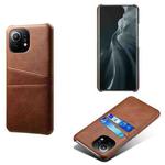For Xiaomi Mi 11 Calf Texture PC + PU Leather Back Cover Shockproof Case with Dual Card Slots(Brown)