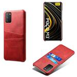 For Xiaomi Poco M3 Calf Texture PC + PU Leather Back Cover Shockproof Case with Dual Card Slots(Red)