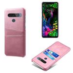 For LG G8S ThinQ Calf Texture PC + PU Leather Back Cover Shockproof Case with Dual Card Slots(Rose Gold)