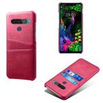 For LG G8S ThinQ Calf Texture PC + PU Leather Back Cover Shockproof Case with Dual Card Slots(Rose Red)