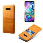 For LG G8X ThinQ Calf Texture PC + PU Leather Back Cover Shockproof Case with Dual Card Slots(Yellow)