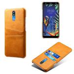 For LG K40 Calf Texture PC + PU Leather Back Cover Shockproof Case with Dual Card Slots(Yellow)
