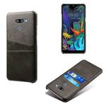 For LG K50 Calf Texture PC + PU Leather Back Cover Shockproof Case with Dual Card Slots(Black)