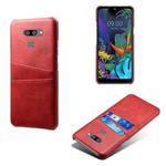 For LG K50 Calf Texture PC + PU Leather Back Cover Shockproof Case with Dual Card Slots(Red)