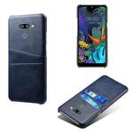 For LG K50 Calf Texture PC + PU Leather Back Cover Shockproof Case with Dual Card Slots(Blue)