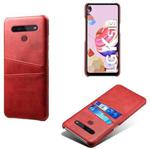 For LG K51S Calf Texture PC + PU Leather Back Cover Shockproof Case with Dual Card Slots(Red)